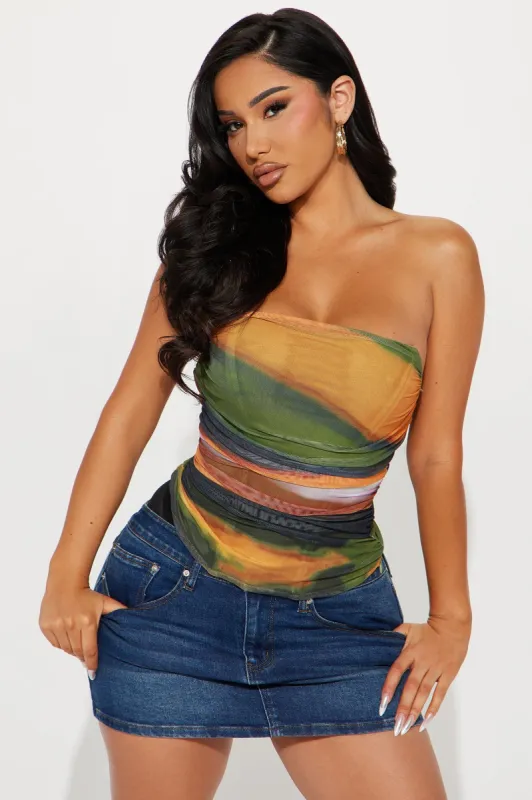 Elianna Mesh Top - Orange/combo sold by Fashion Nova