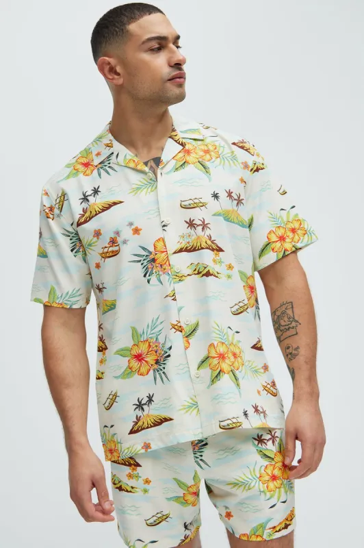 Floral Coast Shirt - Off  White/combo sold by Fashion Nova