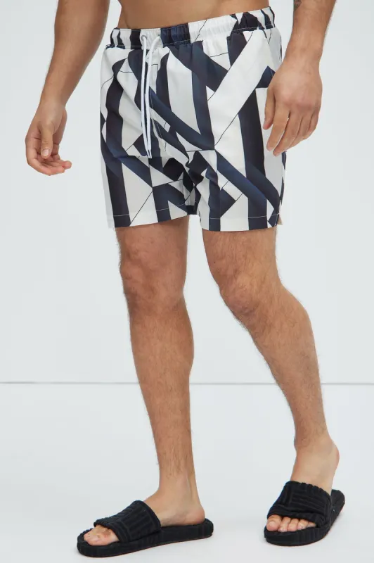 Lucid Stripes Swims Trunks - Black/White sold by Fashion Nova