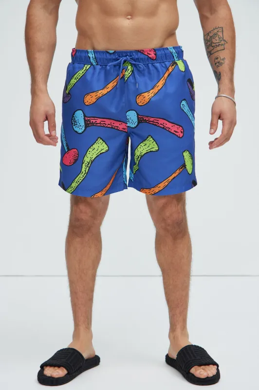 Coded Shrooms Swim Trunks - Royal/combo sold by Fashion Nova