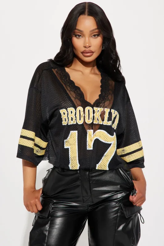 Brooklyn Babe Lace Jersey Tee  - Black sold by Fashion Nova