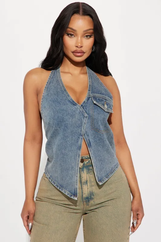 Tatiana Denim Halter Top - Medium Wash sold by Fashion Nova
