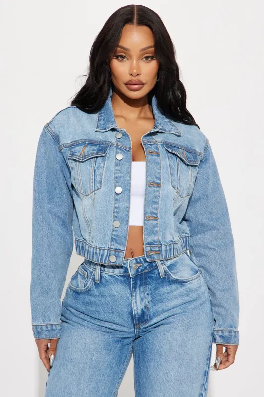 Out Of Time Denim Bomber Jacket - Light Wash sold by Fashion Nova