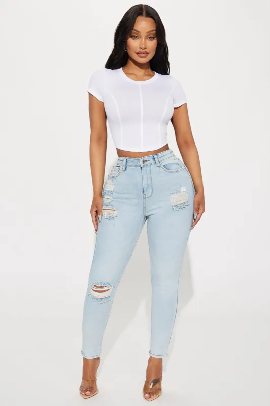 Huge Deal Ripped Stretch Skinny Jeans - Light Wash sold by Fashion Nova