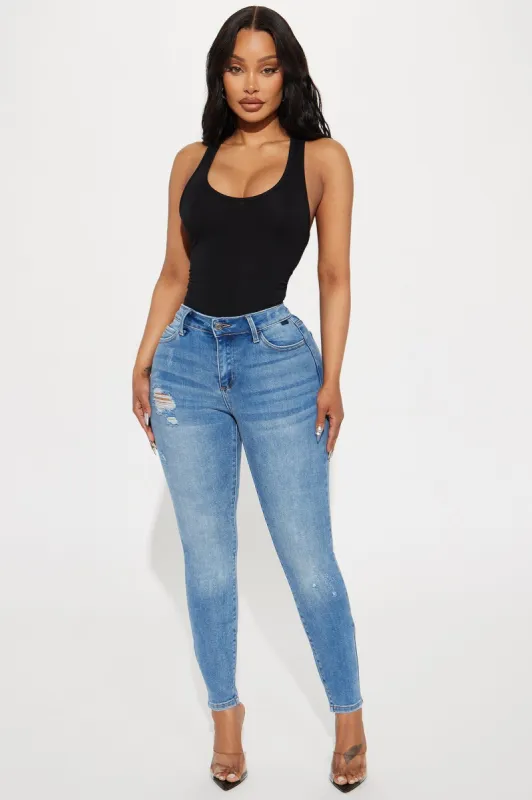 Getting Closer Ripped Stretch Skinny Jeans - Medium Wash sold by Fashion Nova