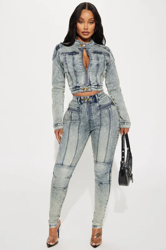 Starting Rumors Stretch Moto Skinny Jeans - Vintage Wash sold by Fashion Nova
