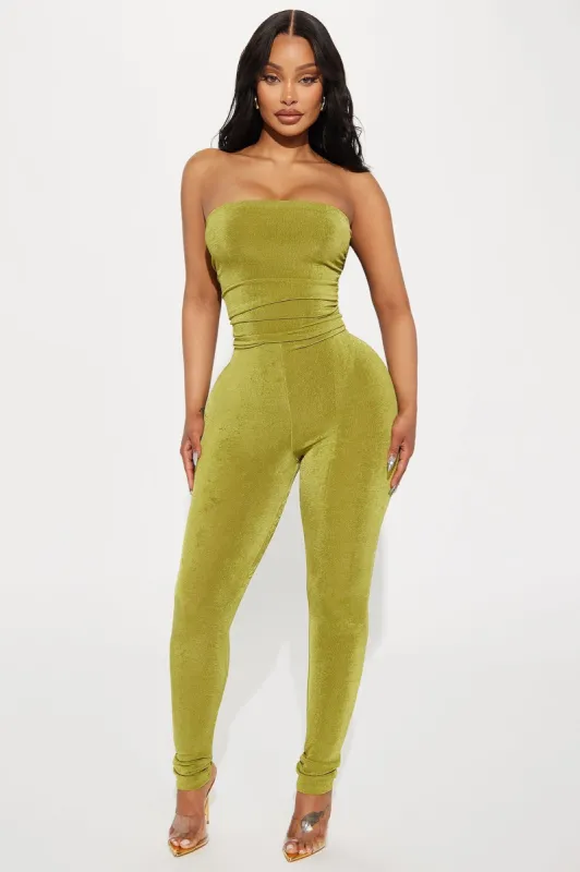 Off My Mind Slinky Jumpsuit  - Chartreuse sold by Fashion Nova