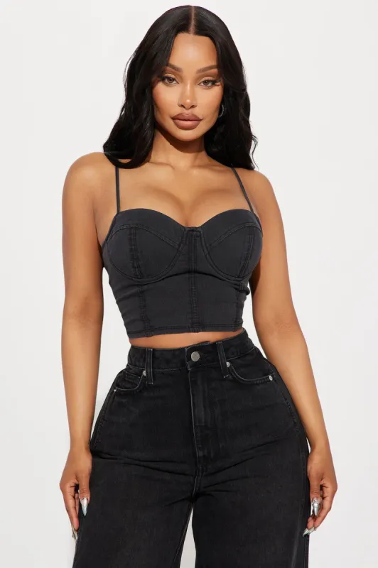 Tatum Denim Corset Top - Black sold by Fashion Nova