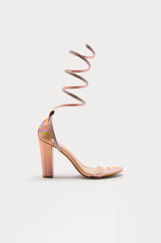 Lumi Rhinestone Wrap Up Heels - Rose Gold made by Fashion Nova