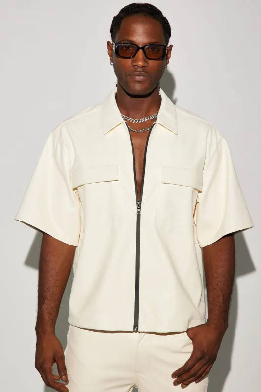 So Smooth Faux Leather Shirt - Cream sold by Fashion Nova