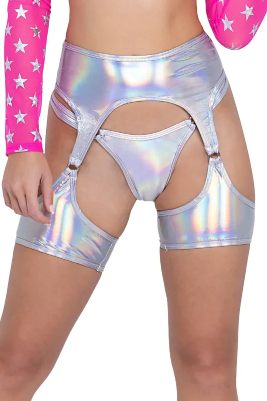 Queen's Domain Holographic Garter Belt - Silver sold by Fashion Nova