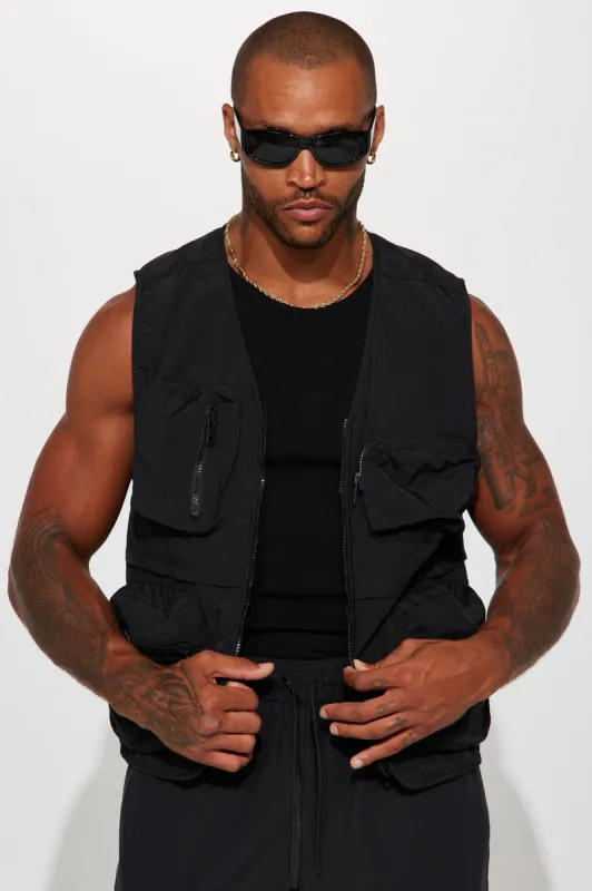 Our Moment Utility Nylon Cargo Vest - Black sold by Fashion Nova
