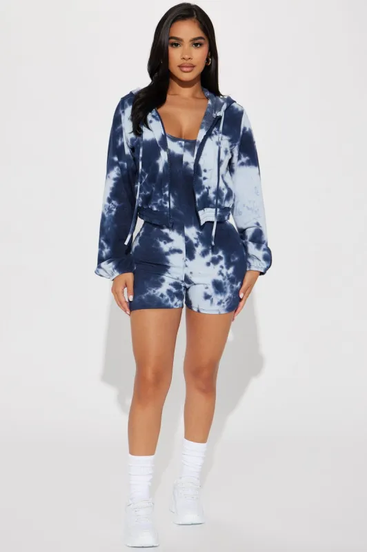 Looking Good Tie Dye Romper Set - Navy/combo sold by Fashion Nova