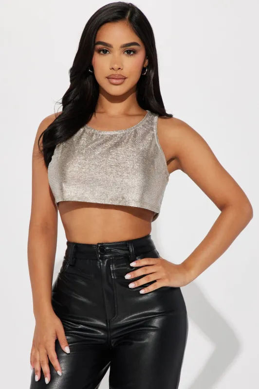 Always Shining Metallic Tank Top - Rose Gold sold by Fashion Nova