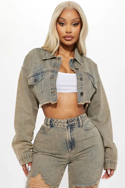 Sahara Cropped Tinted Denim Jacket - Medium Wash made by Fashion Nova