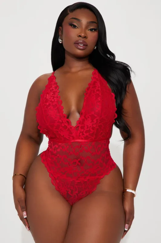 Last Minute Visit Lace Teddy - Red sold by Fashion Nova