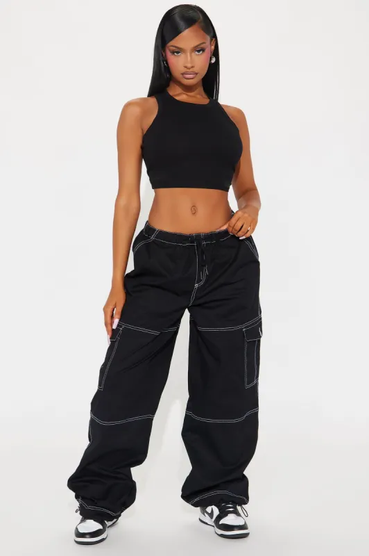 Harlow Cargo Parachute Pant - Black sold by Fashion Nova