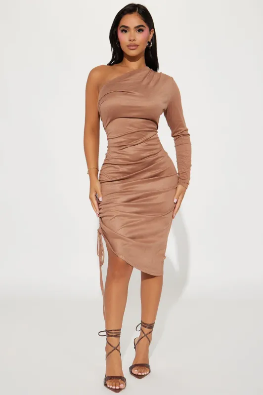 Heidi Suede Midi Dress - Taupe sold by Fashion Nova