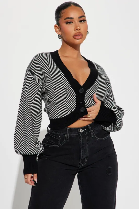 Madison Stripe Cropped Cardigan - Black/White sold by Fashion Nova