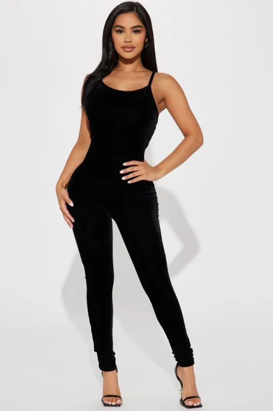 Vicki Velvet Jumpsuit - Black sold by Fashion Nova