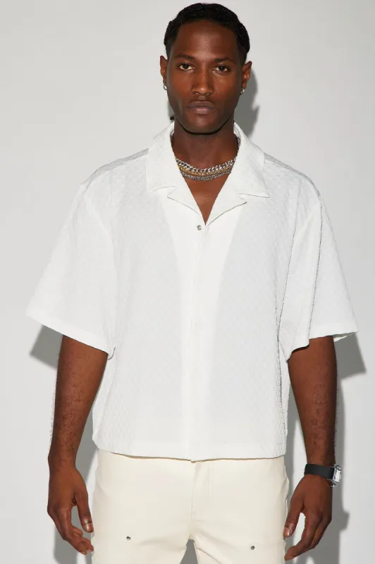 Luxor Textured Cropped Button Up Shirt - White sold by Fashion Nova