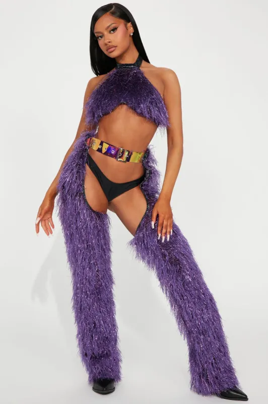 Nocturnal Diva Faux Fur Chaps - Purple made by Fashion Nova