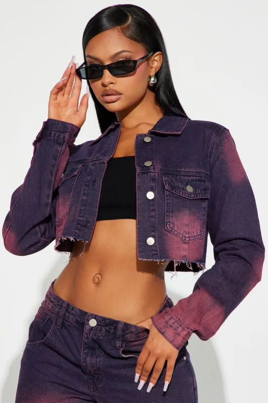 Never Going Back Tinted Denim Jacket - Purple Tint sold by Fashion Nova