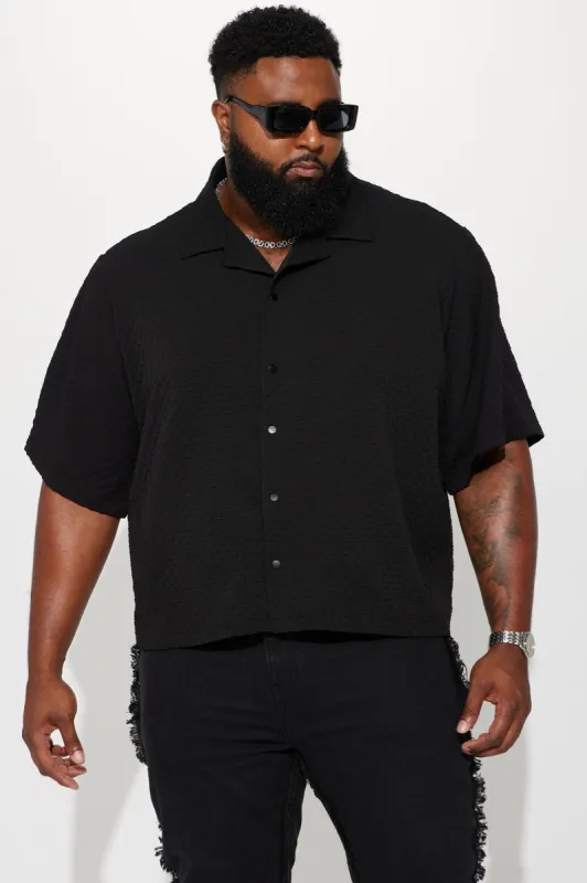 Luxor Textured Cropped Button Up Shirt - Black sold by Fashion Nova