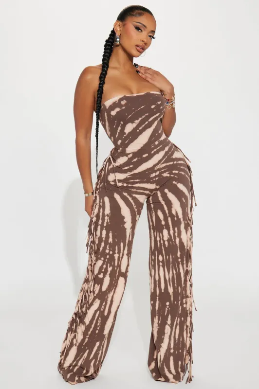 Wait For Me Jumpsuit - Brown/combo sold by Fashion Nova