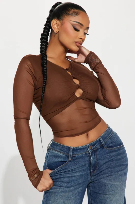 Slice Of Life Mesh Top - Brown sold by Fashion Nova