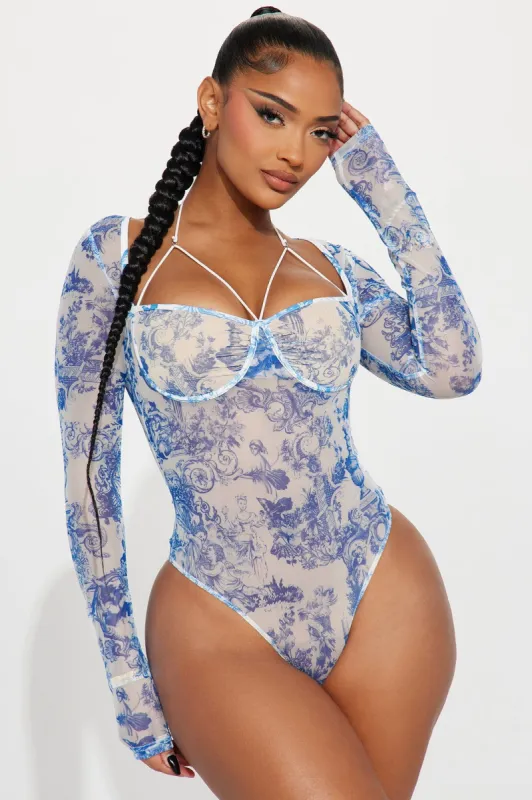 Marena Mesh Bodysuit - Blue/combo sold by Fashion Nova
