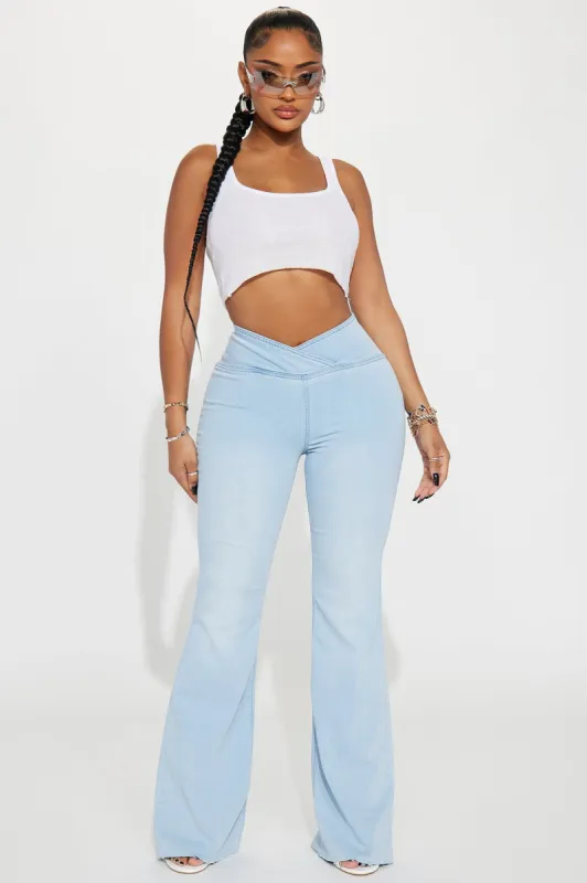 Gotta Keep It Simple Stretch Pull On Flare Jeans - Medium Wash sold by Fashion Nova