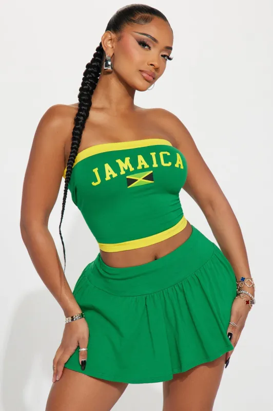Jamaica Babe Skirt Set - Green/combo sold by Fashion Nova