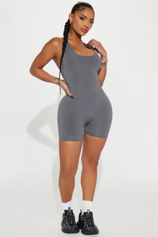 Daniella Double Lined Romper - Charcoal sold by Fashion Nova