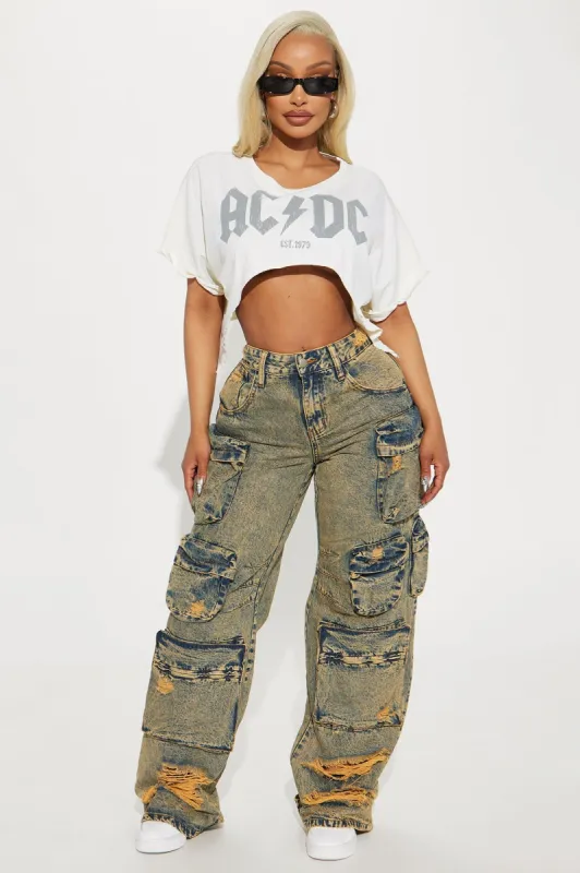 Nikki Non Stretch Acid Wash Cargo Jeans - Vintage Wash sold by Fashion Nova
