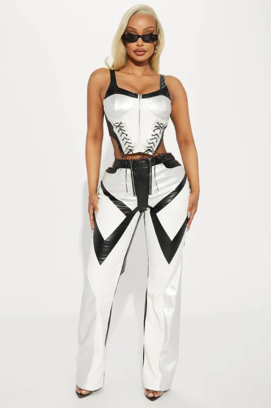 Motor Sport Faux Leather Pant Set - Black/White sold by Fashion Nova