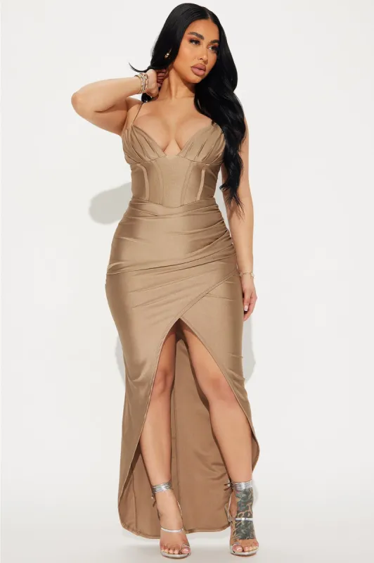 Samantha Corset Gown - Taupe sold by Fashion Nova