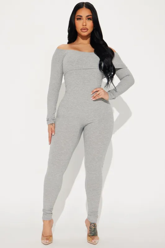 Clarisse Ribbed Jumpsuit - Heather Grey sold by Fashion Nova