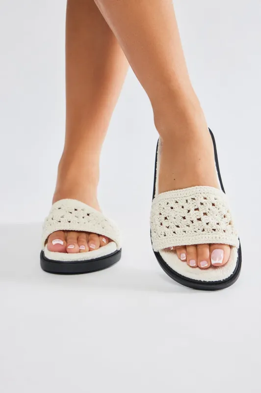 Laid Back Vacay Crochet Slides - Cream sold by Fashion Nova