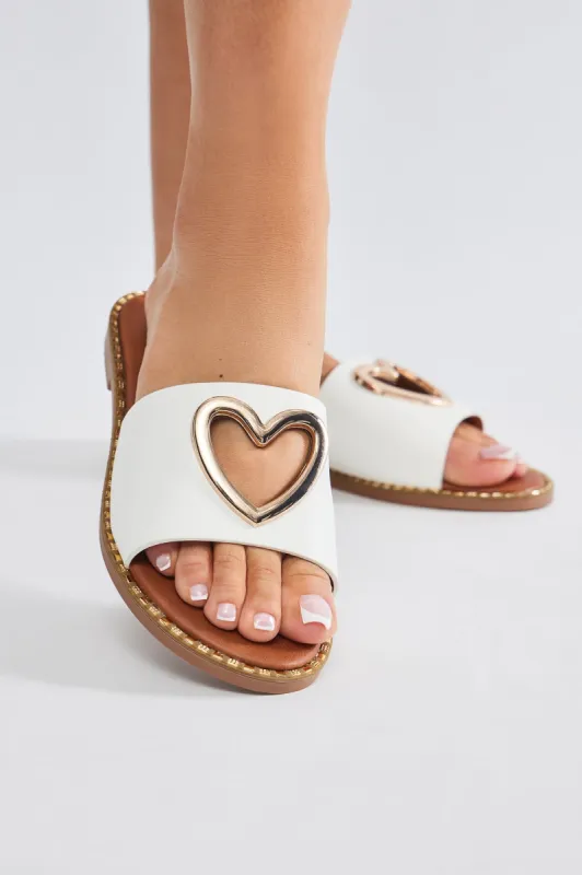Heart Of Gold Flat Sandals - White sold by Fashion Nova