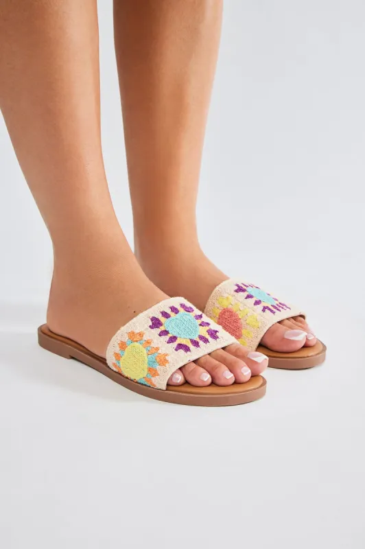 Cool Breeze Flat Sandals - Cream/combo sold by Fashion Nova