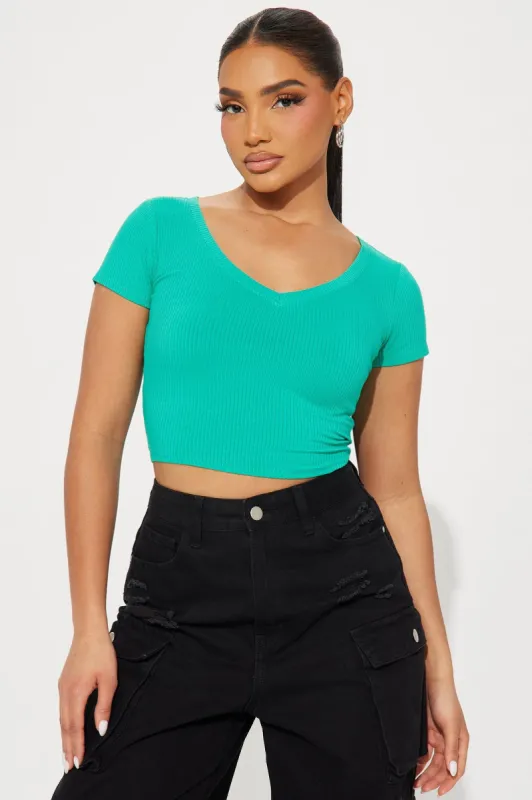 Valerie V-Neck Ribbed Tee - Green sold by Fashion Nova