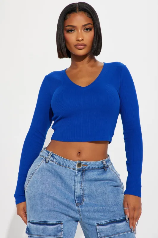 Chill Days Long Sleeve Crop Top - Royal sold by Fashion Nova