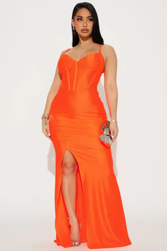 Angelina Corset Gown - Neon Orange sold by Fashion Nova
