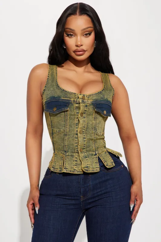 Make It Out Washed Denim Top - Vintage Wash sold by Fashion Nova
