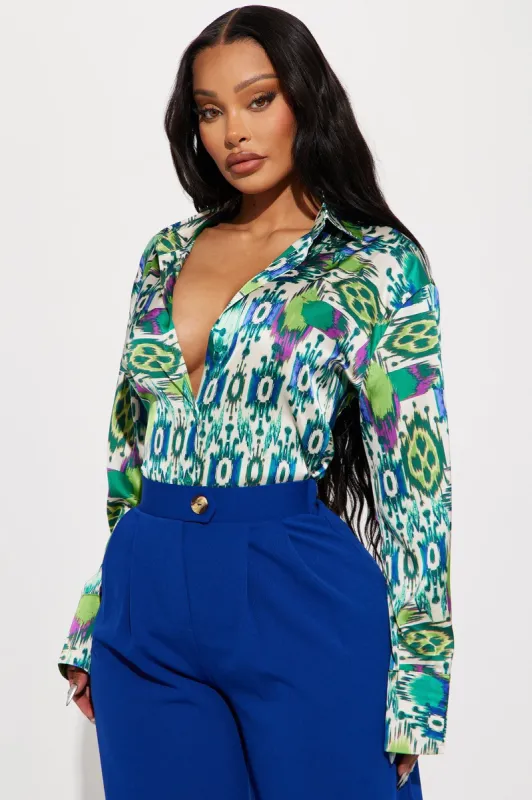 Take Me There Shirt  - Green/combo sold by Fashion Nova