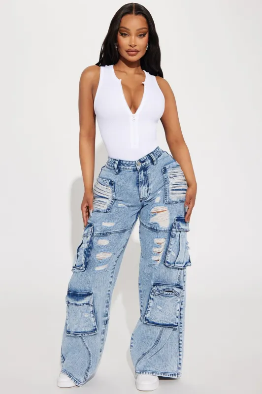 Proving It Ripped Baggy Cargo Jeans - Medium Wash sold by Fashion Nova