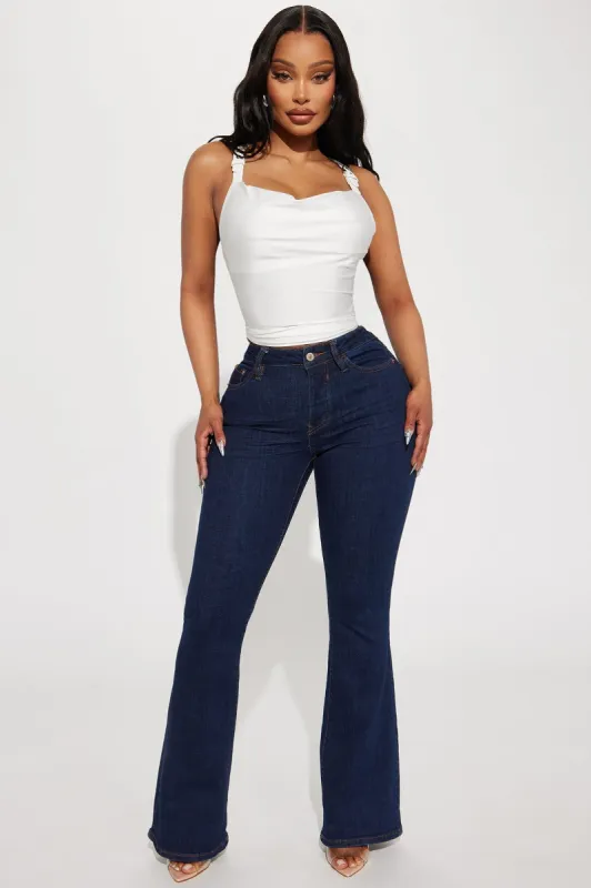 Saw The Signs Stretch Bootcut Jeans - Dark Wash sold by Fashion Nova