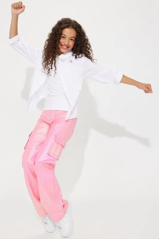 Mini Metallic Wide Leg Cargo - Pink sold by Fashion Nova