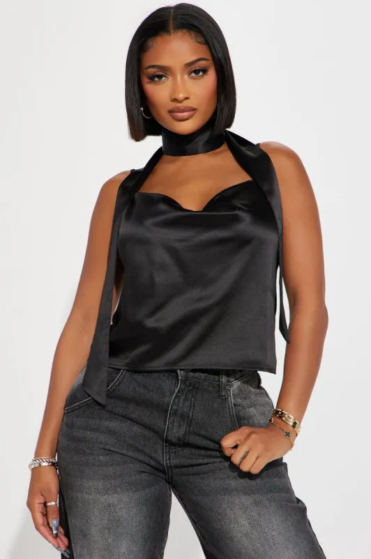Bright Scenery Satin Top - Black sold by Fashion Nova